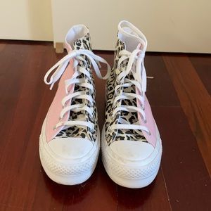 custom cheetah and pink platform converse